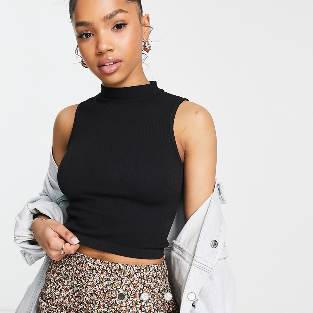 Stradivarius Black seamless high neck Ribbed Top
